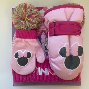 Disney Minnie Mouse 3pcs hat and ski Mitten set